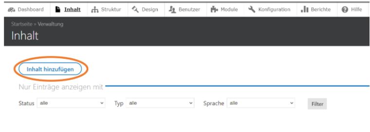 Content overview page with the Add Content button highlighted for creating new entries.