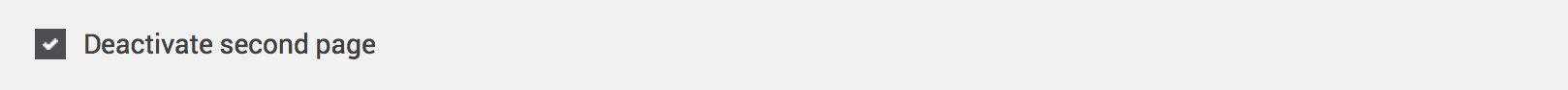 Checkbox option labeled 'Deactivate second page,' allowing removal of the back page from generated PDF documents.